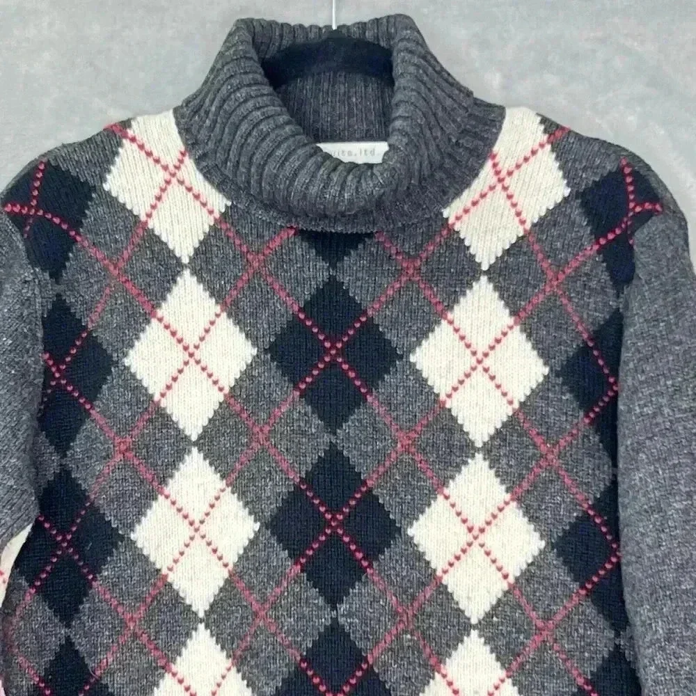 PURSUITS LTD‎ Womens Sz M Argyle Pattern Lambswool Turtle Neck Sweater Preppy